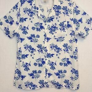 Original Penguin Men's L Blue Floral Viscose Camp Collar Short Sleeve Shirt